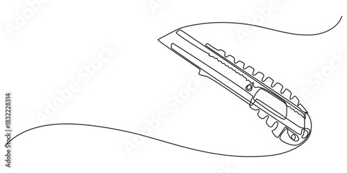 continuous one line drawing of a stationery knife, Cutter knife in continuous one line art drawing, Utility knife, blade, sharp, Stationery knife one line art. Continuous line drawing of repair, pro.