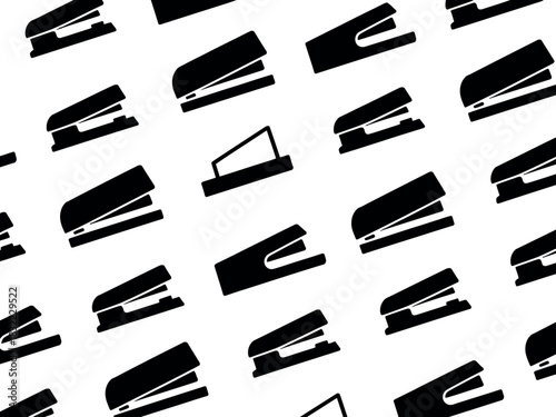 Black stapler pattern on white background office supply repeated design tool