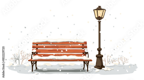 Vector illustration of a cozy street bench covered with snow isolated on a white background	
