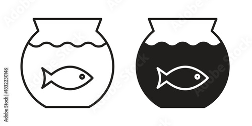 Fish bowl icon symbol. Classic flat and linr style