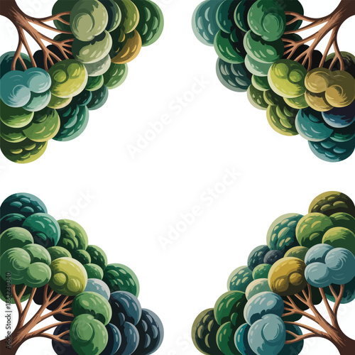 Stylized trees forming a natural frame with white copy space