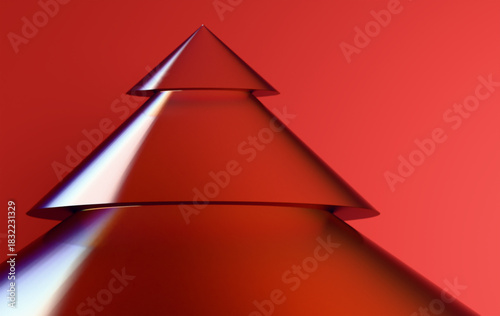 Abstract Geometric Cone Shapes Forming Modern Christmas Tree in Red Tones
