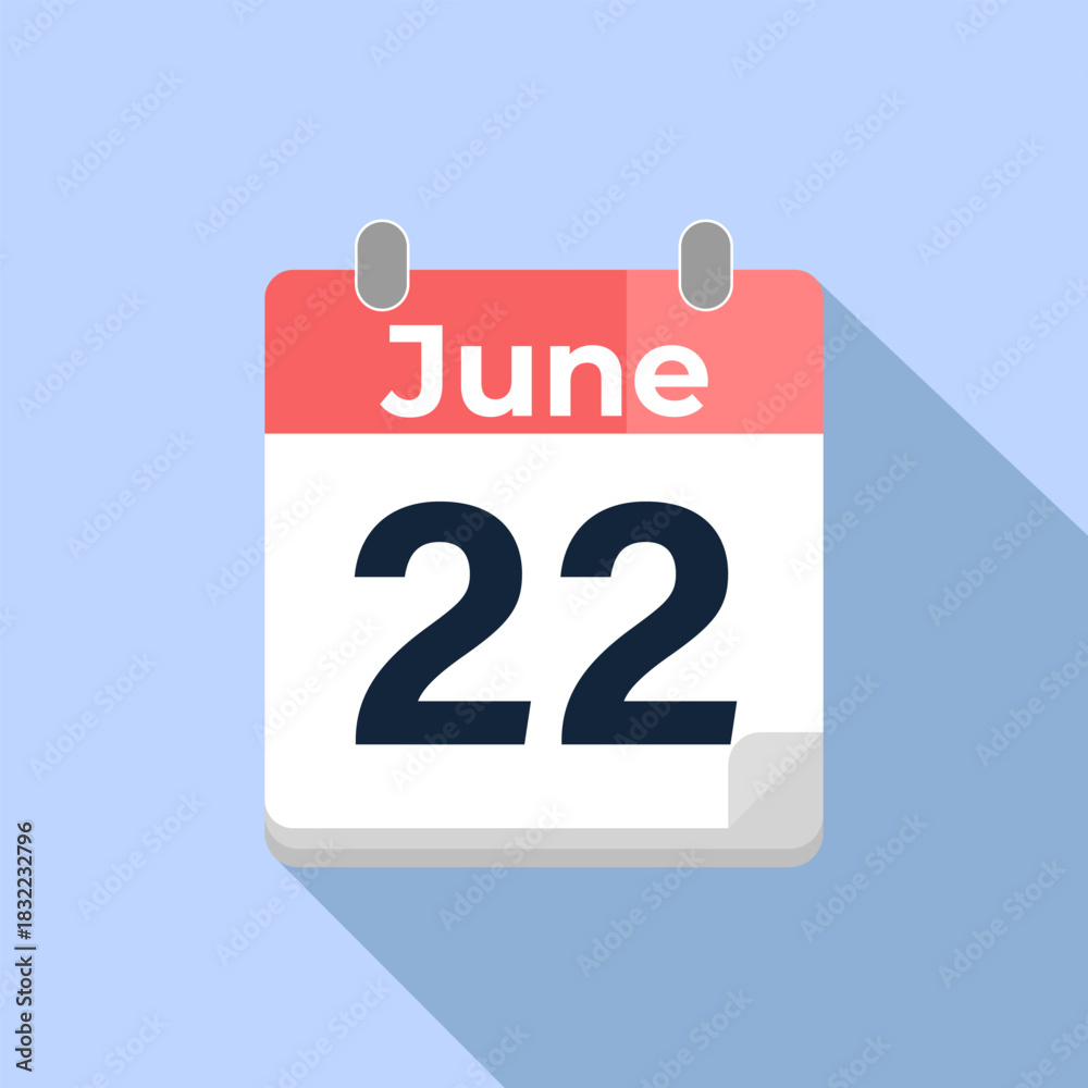 Fototapeta premium June 22 Vector Calendar Modern flat color vector calendar with date