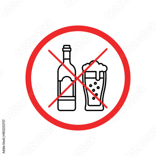No alcohol sign featuring a crossed-out bottle and glass symbolizing a prohibition on drinking
