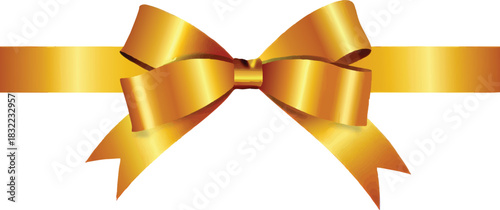 A beautifully rendered golden ribbon bow, perfect for gift wrapping or decorative purposes, isolated on white.