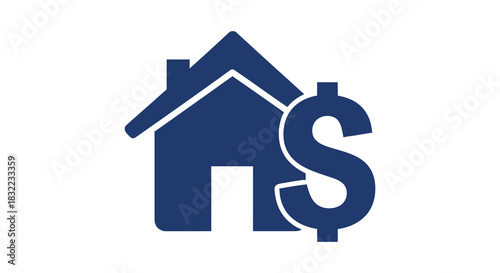 A dark blue house with a dollar sign symbol representing financial matters silhouette