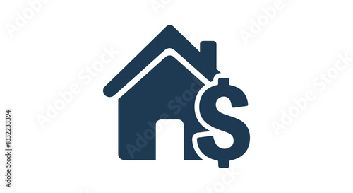 A dark blue house icon combined with a dollar sign representing property value silhouette