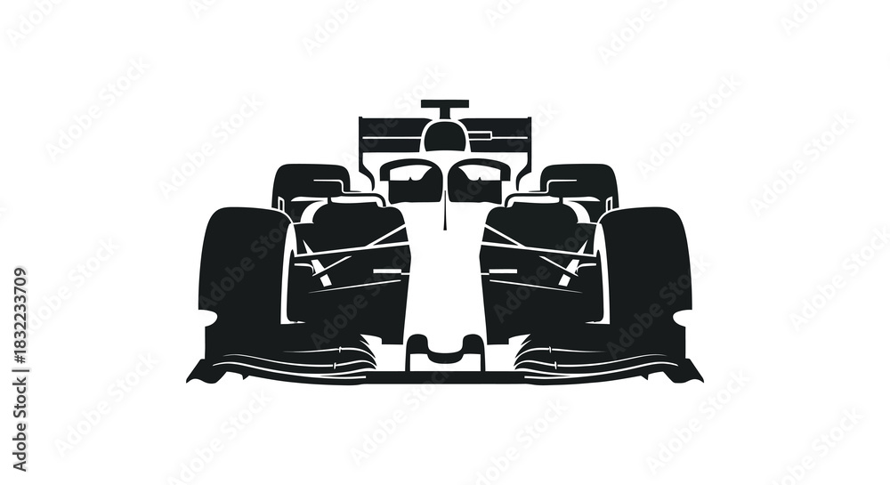 Obraz premium Detailed front view of a formula one racing car showcasing its aerodynamic design silhouette