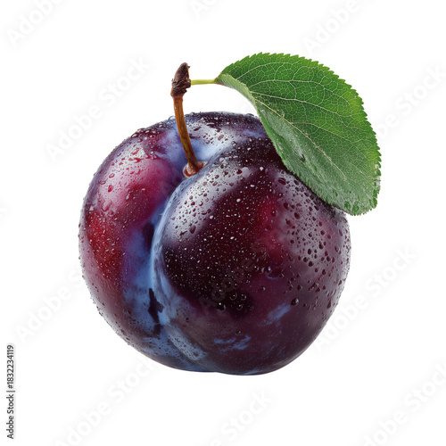 Fresh Purple Plum With Dewdrops Under Natural Lighting in a Simple Setting