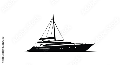 Elegant yacht sailing on calm waters a striking black and white image silhouette
