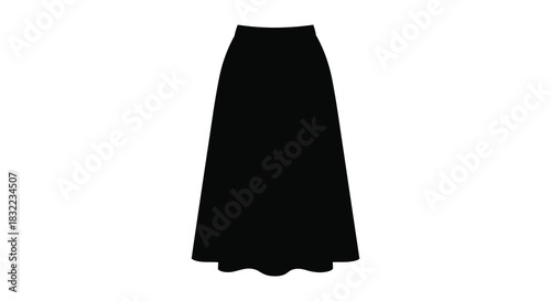 a dark flowing maxi skirt presented as a graphic isolated shape silhouette