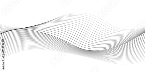 Flow of black curved dotted line vector illustration isolated on white background. Dynamic shiny swirl backdrop. Digital, technology, ai, music, modern design element. vector.eps10
