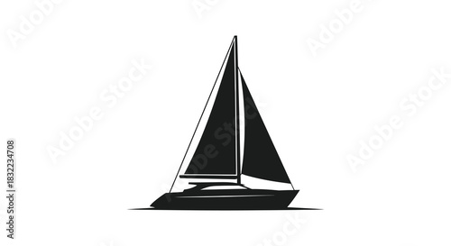 A striking black sailboat design with a minimalist aesthetic and bold lines silhouette