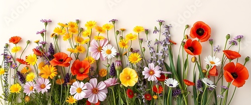 Fototapeta Naklejka Na Ścianę i Meble -  Vibrant wildflower meadow with poppies and daisies on a white background