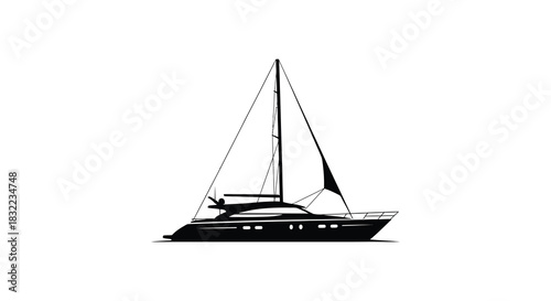 A striking black sailboat illustration against a white background a captivating nautical silhouette