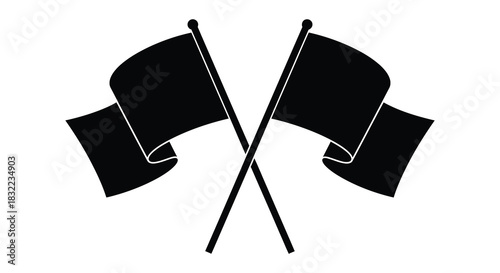 Two black flags crossed at their poles a bold visual representation silhouette