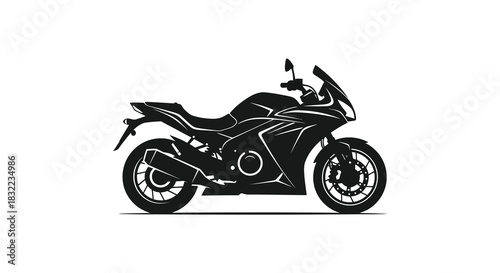 Detailed depiction of a modern sportbike in a striking black and white silhouette