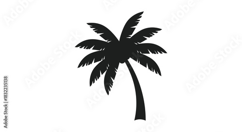 A striking depiction of a single palm tree against a plain white background silhouette