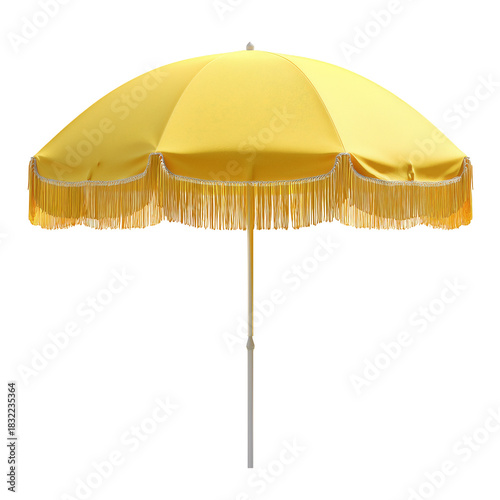 Bright Yellow Beach Umbrella With Fringe for Sunny Days at the Shore