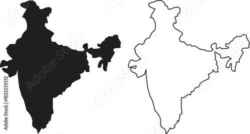 India Map Silhouette Outline Detailed Graphic Representation for Cartography and Geography Design Purposes
