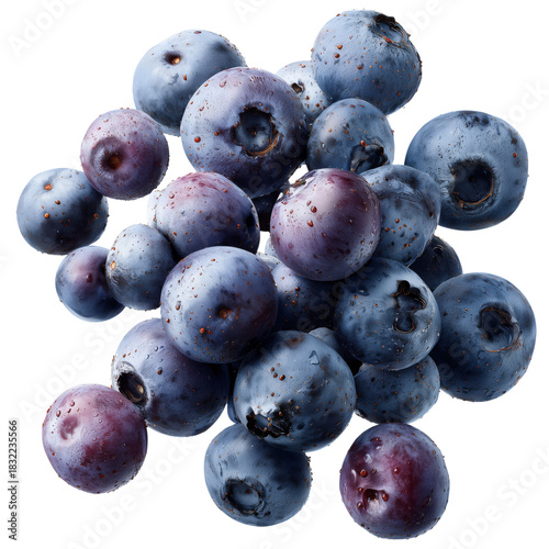Fresh Blueberries Piled Together on a White Background Ready for Cooking or S...