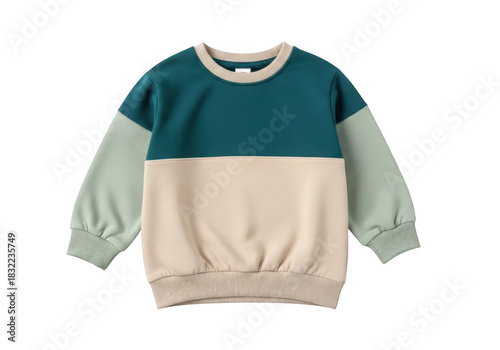 Stylish color block long sleeve sweatshirt for toddler or child isolated on transparent background