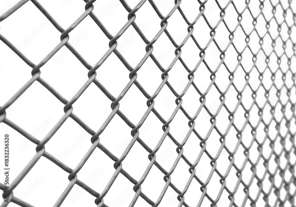 Naklejka premium Close up of a galvanized chain link fence pattern with diamond mesh structure, isolated on transparent background