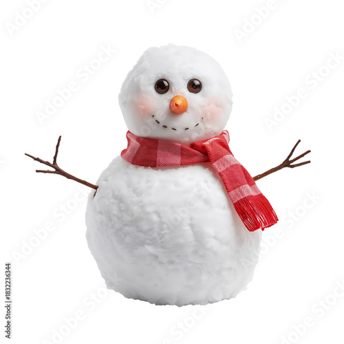 Snowman With Cute Features Made From Fresh Snow in a Winter Landscape