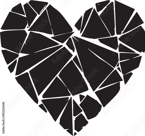 Black abstract geometric broken heart shape vector 1