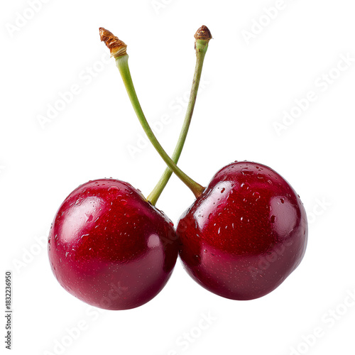 Fresh Red Cherries Close Together With Droplets of Water on a Clean Background