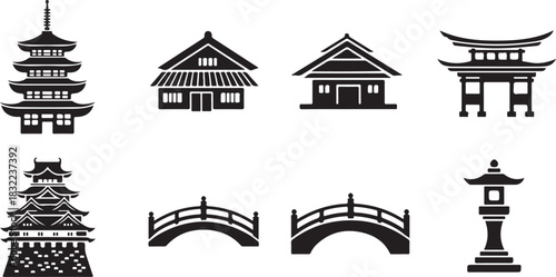Collection of Japanese Architectural Icons and Elements