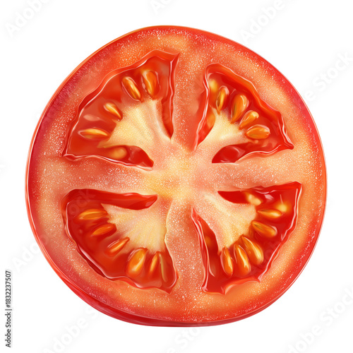 Vibrant Red Tomato Slice Exhibiting Fresh Texture and Seeds for Culinary Use