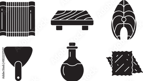 Culinary Icons: Fish, Board, Oil, Scraper, and More