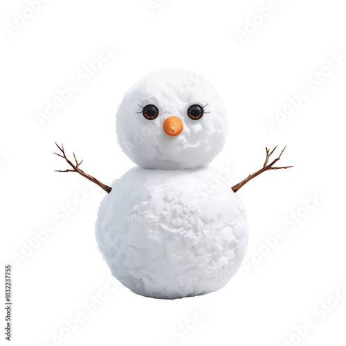 Snowman With Cute Features Made From Fresh Snow in a Winter Landscape