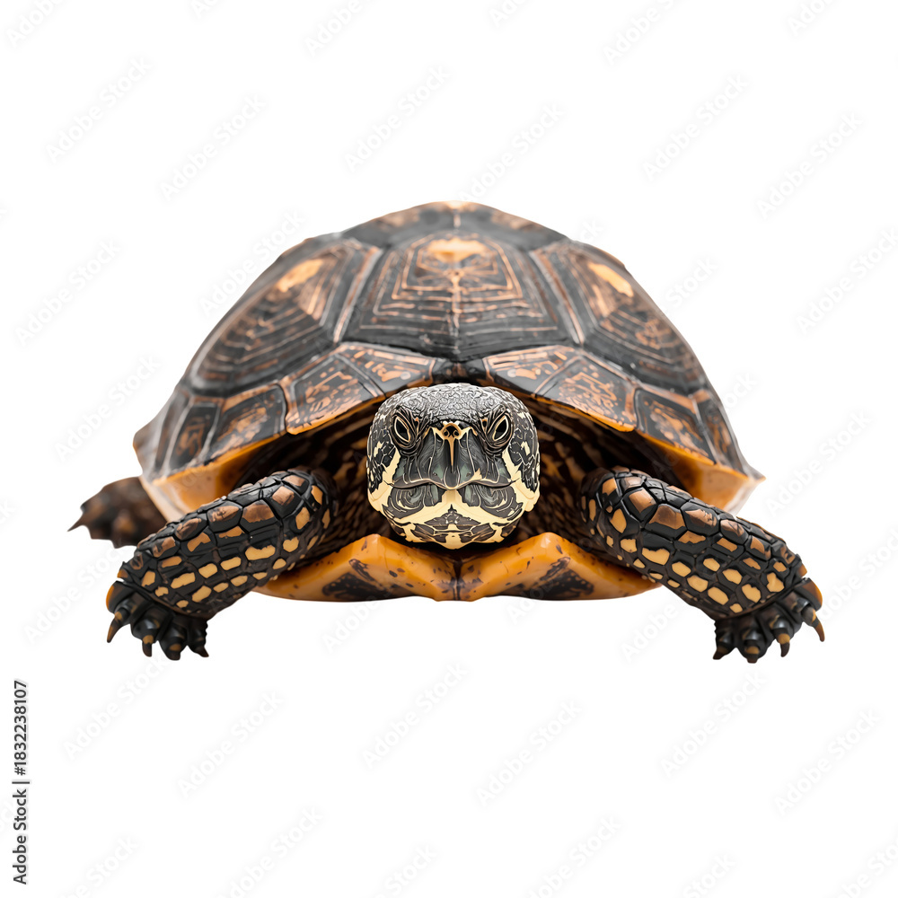 Obraz premium Tortoise Showing Its Unique Shell Patterns Under Bright Light in a Studio Setting