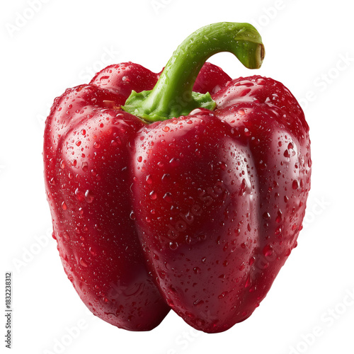 Bright Red Bell Pepper With a Glossy Skin Captured Against a Plain Background