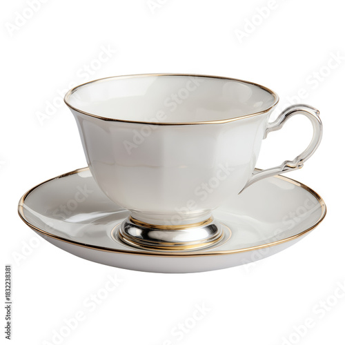 Elegant White Tea Cup With Saucer in Classic Design on Display for Afternoon Tea