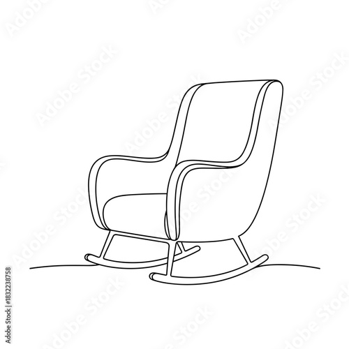 Minimalist line art of a rocking chair silhouette with soft lines representing comfort and family warmth
