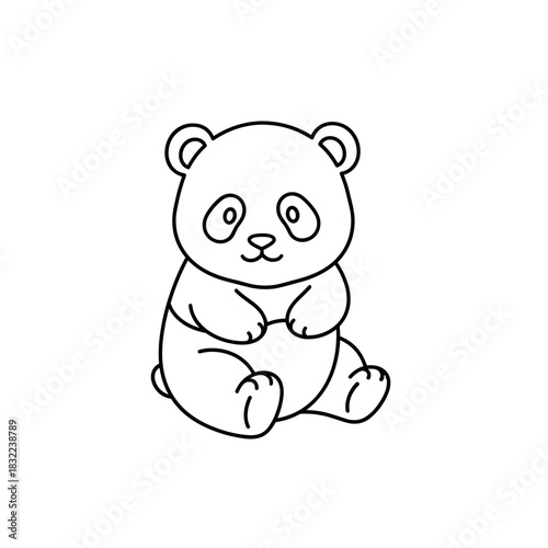 Minimalist line art of a cute baby panda with a round head and tiny paws in a playful pose
