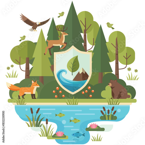 Wildlife Protection and Nature Conservation Flat Vector Illustration