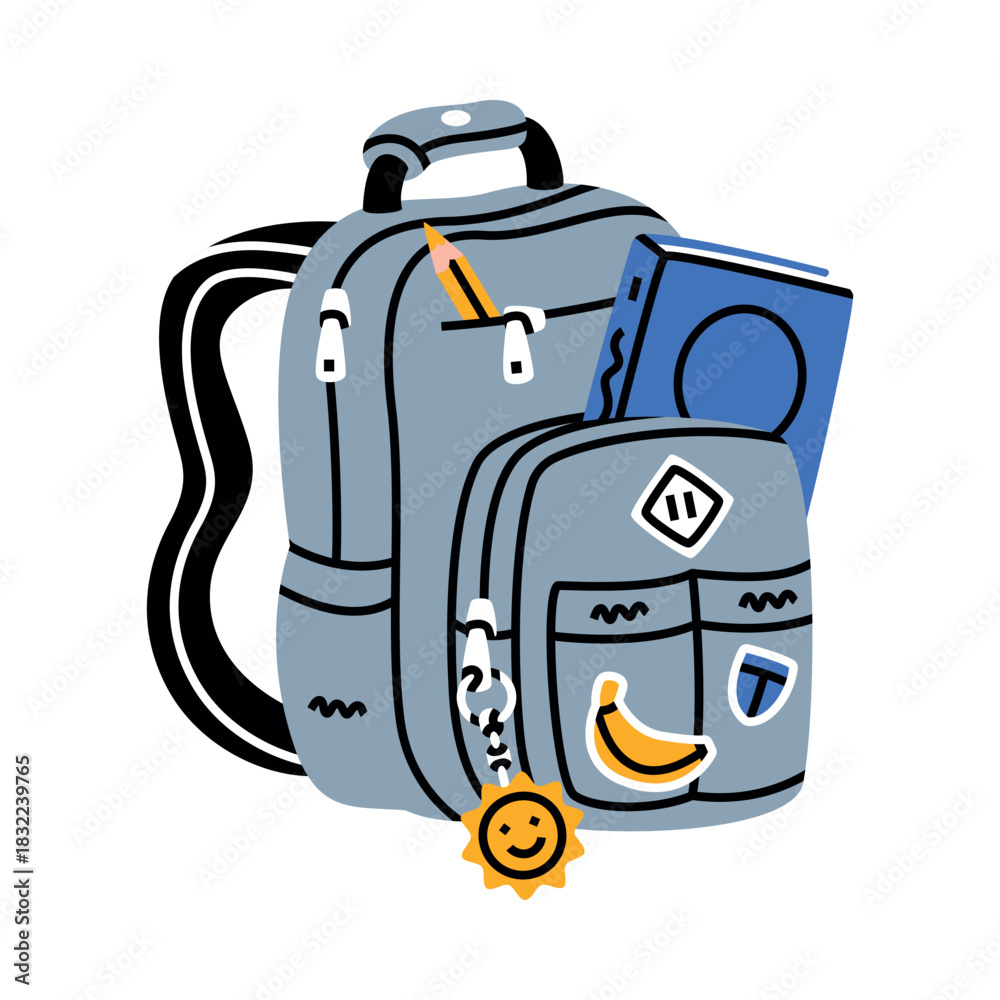 Fototapeta premium School Backpack with Stationery and Supplies Vector Illustration