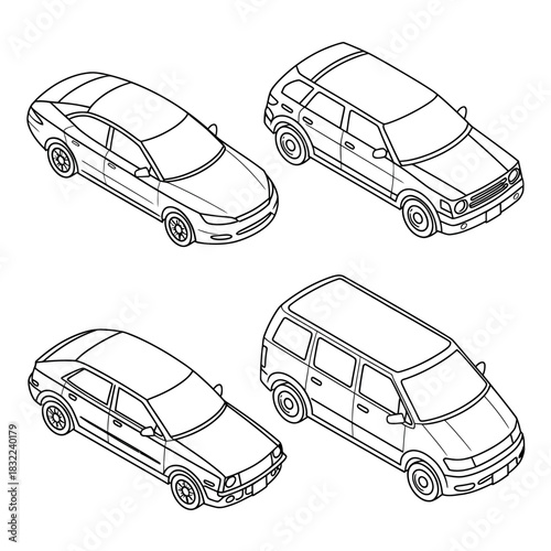 Four different types of cars are illustrated with simple line drawings.