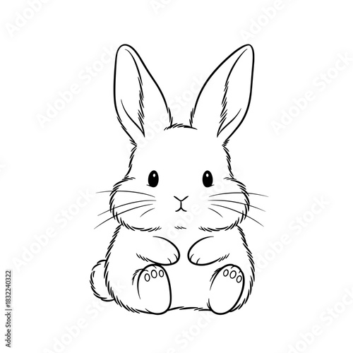 Minimalist doodle illustration of a little bunny with fluffy cheeks in a relaxed pose showcasing a cute aesthetic