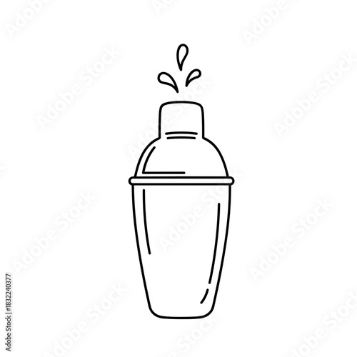 Minimalist line art of a simple cocktail shaker with a splash above it symbolizing International Bartender Day