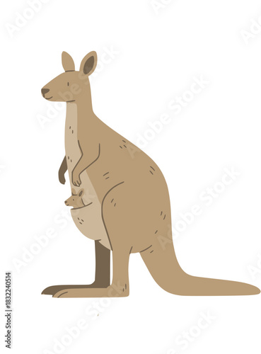 Charming cartoon kangaroo standing proudly on a plain white background 