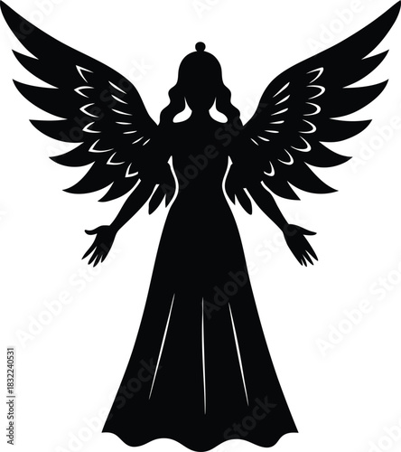 silhouette vector of christmas angel with wings 