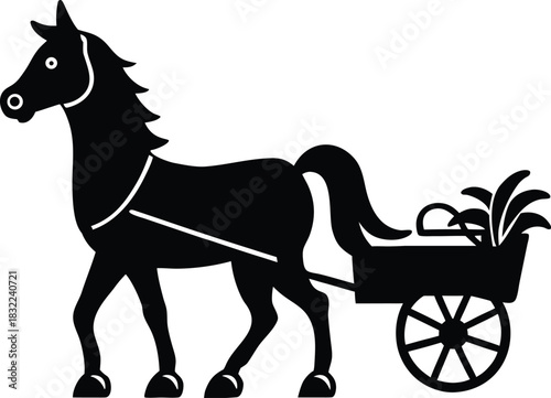 silhouette vector of cartoon horse and carriage