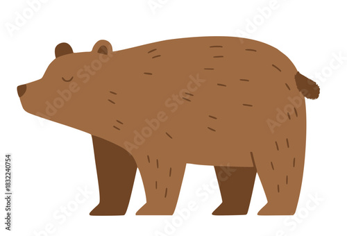 Cute cartoon bear standing happily on a simple white background