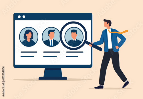 Analyze candidate, employee performance review, evaluation or analysis, choose recruitment applicants, staff or finding right person for job concept, businessman analyzing employee or job candidates