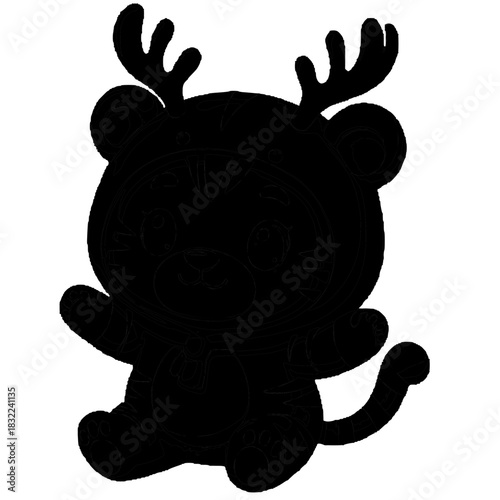 Cute tiger cub in Christmas reindeer costume, cheerful expression, festive holiday theme